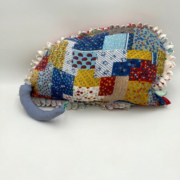 Vintage 1970s Embroidered Patchwork Blue Green Cat Pillow rare one of a kind spi - Picture 7 of 13